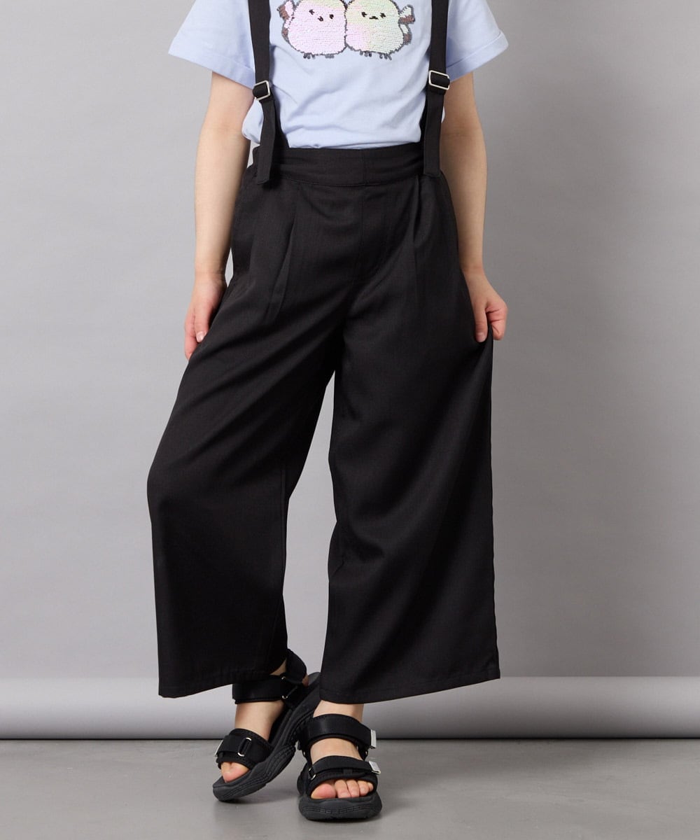 KJLGD01044 a.v.v KIDS(アー・ヴェ・ヴェ) [120-160]麻調サス付きワイドパンツ ブラック