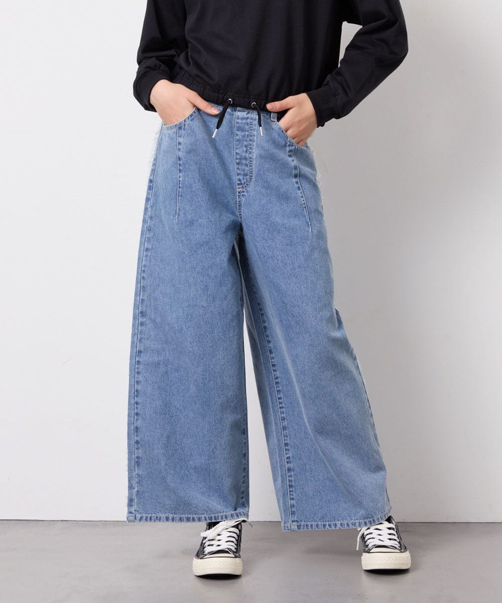 KJLGD31039 a.v.v KIDS(アー・ヴェ・ヴェ) [120-160]フリンジケミカルワイドデニム ブルー