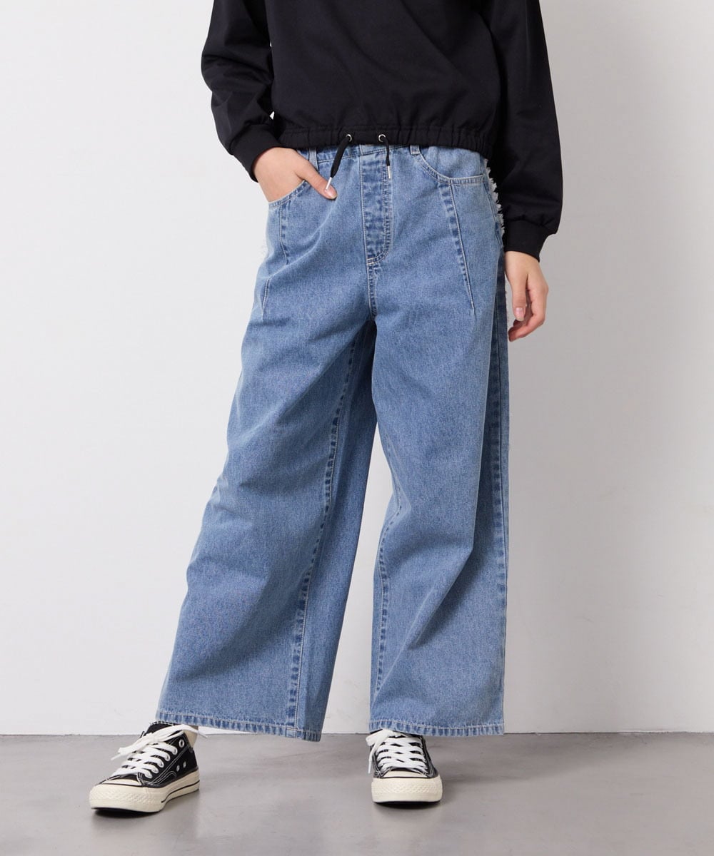 KJLGD31039 a.v.v KIDS(アー・ヴェ・ヴェ) [120-160]フリンジケミカルワイドデニム ブルー