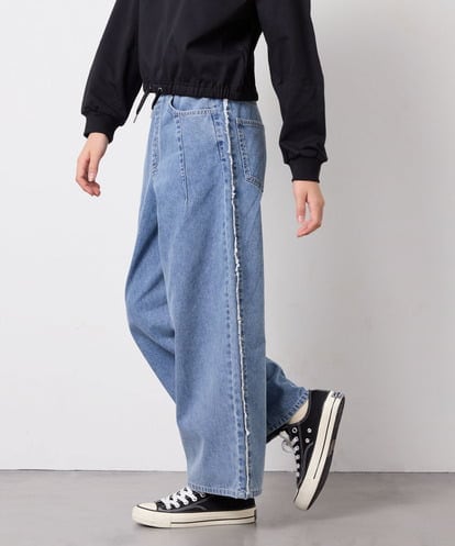 KJLGD31039 a.v.v KIDS [120-160]フリンジケミカルワイドデニム