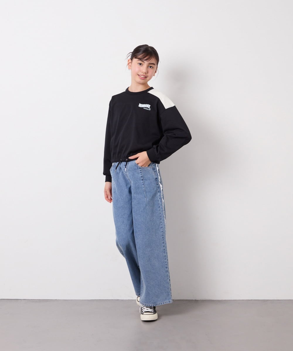 KJLGD31039 a.v.v KIDS(アー・ヴェ・ヴェ) [120-160]フリンジケミカルワイドデニム ブルー