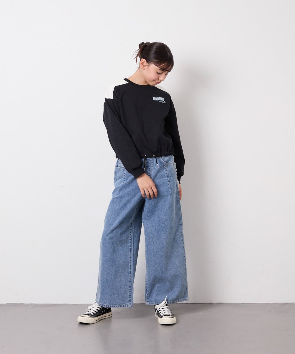 KJLGD31039 a.v.v KIDS(アー・ヴェ・ヴェ) [120-160]フリンジケミカルワイドデニム ブルー