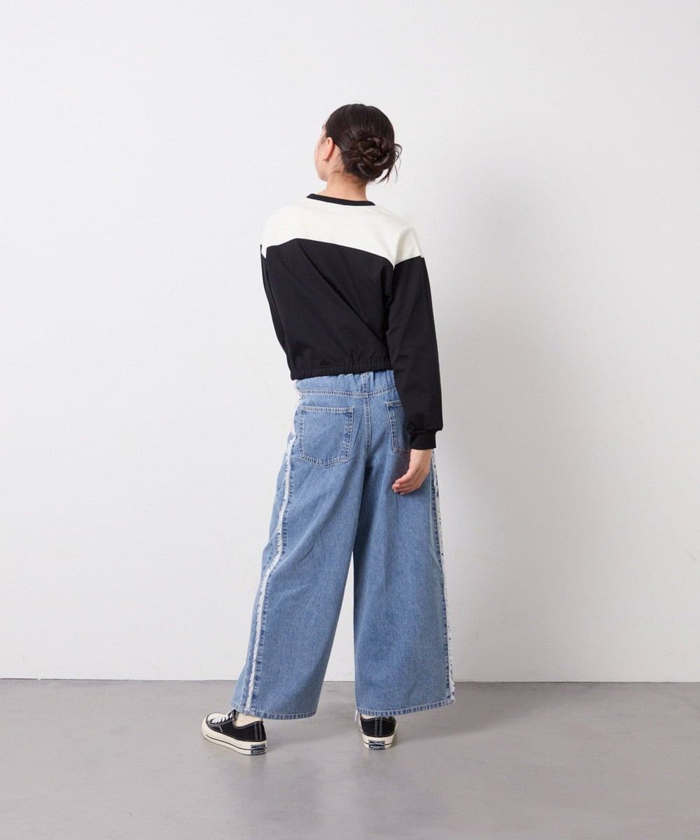 KJLGD31039 a.v.v KIDS(アー・ヴェ・ヴェ) [120-160]フリンジケミカルワイドデニム ブルー