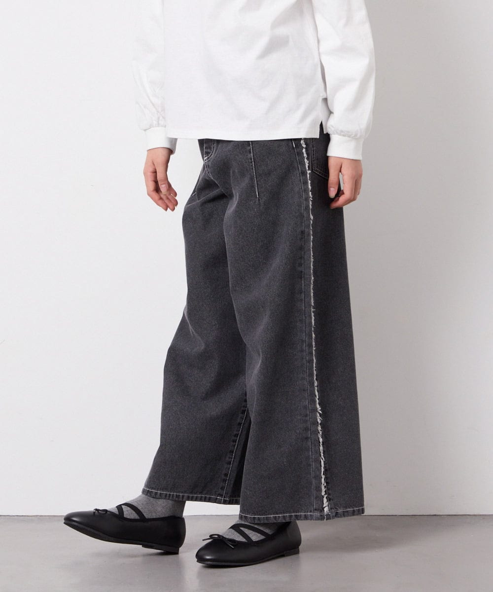 KJLGD31039 a.v.v KIDS(アー・ヴェ・ヴェ) [120-160]フリンジケミカルワイドデニム ダークグレー
