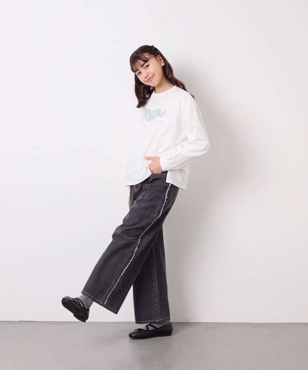 KJLGD31039 a.v.v KIDS(アー・ヴェ・ヴェ) [120-160]フリンジケミカルワイドデニム ダークグレー