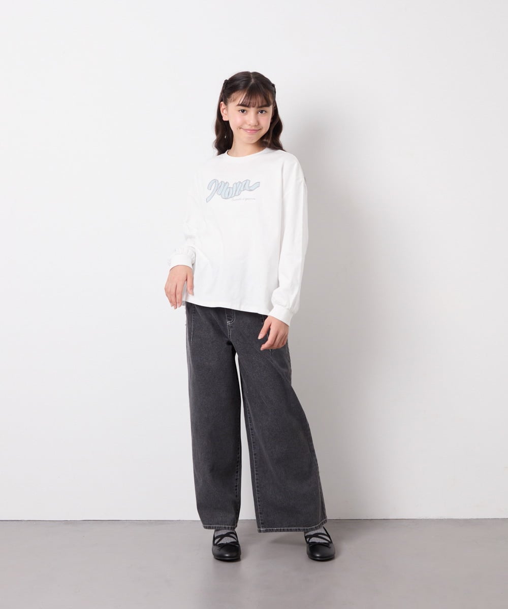 KJLGD31039 a.v.v KIDS(アー・ヴェ・ヴェ) [120-160]フリンジケミカルワイドデニム ダークグレー