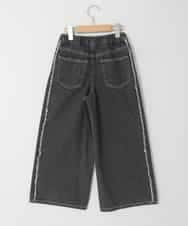 KJLGD31039 a.v.v KIDS(アー・ヴェ・ヴェ) [120-160]フリンジケミカルワイドデニム ダークグレー