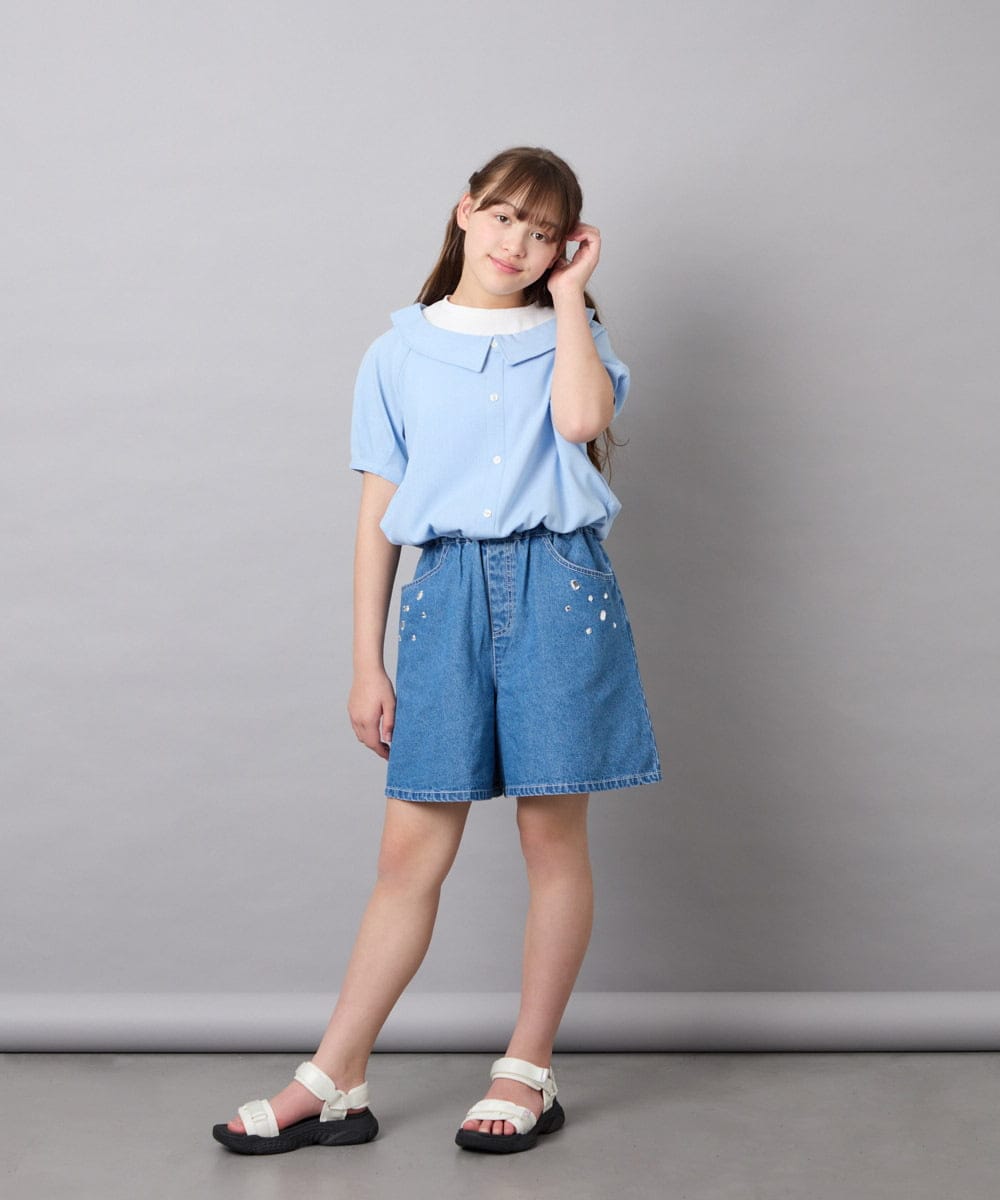 KJLGD56039 a.v.v KIDS(アー・ヴェ・ヴェ) [120-160]アソートデザインデニムキュロット ブルー