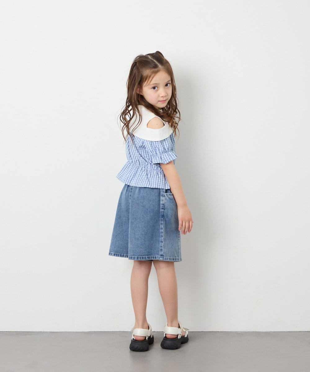 KJLGD57035 a.v.v KIDS(アー・ヴェ・ヴェ) [130-160]ケミカルデニムキュロット ブルー