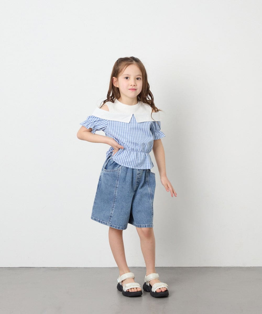 KJLGD57035 a.v.v KIDS(アー・ヴェ・ヴェ) [130-160]ケミカルデニムキュロット ブルー