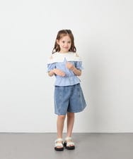 KJLGD57035 a.v.v KIDS(アー・ヴェ・ヴェ) [130-160]ケミカルデニムキュロット ブルー