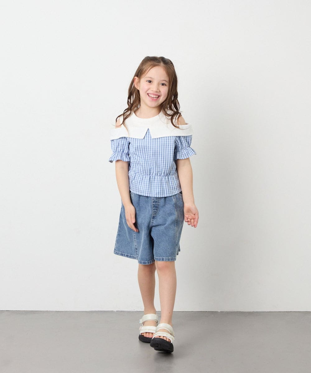 KJLGD57035 a.v.v KIDS(アー・ヴェ・ヴェ) [130-160]ケミカルデニムキュロット ブルー