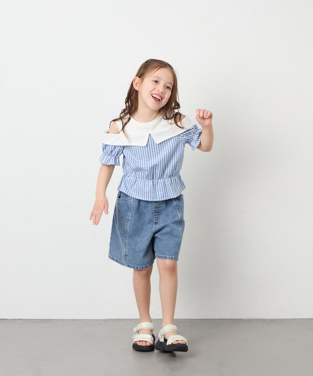 KJLGD57035 a.v.v KIDS(アー・ヴェ・ヴェ) [130-160]ケミカルデニムキュロット ブルー