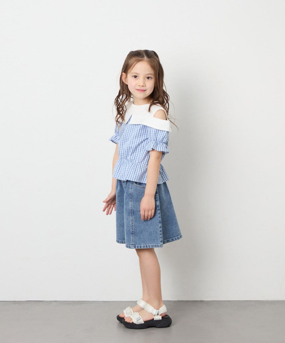 KJLGD57035 a.v.v KIDS(アー・ヴェ・ヴェ) [130-160]ケミカルデニムキュロット ブルー