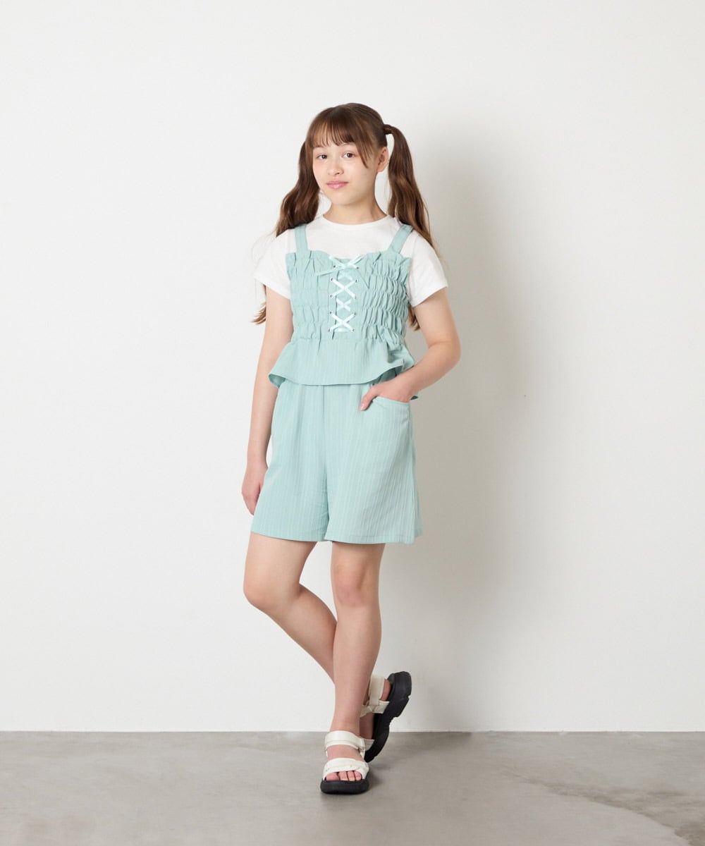 KJLGD68039 a.v.v KIDS(アー・ヴェ・ヴェ) [120-160]【セットアップ可能】タックショートパンツ グリーン