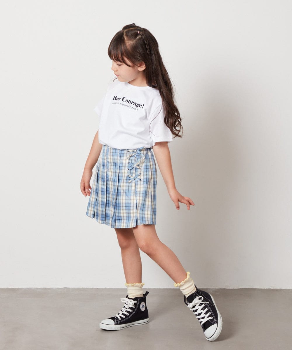KJLGV07029 a.v.v KIDS(アー・ヴェ・ヴェ) [100-130]レースアッププリーツスカパン ブルー