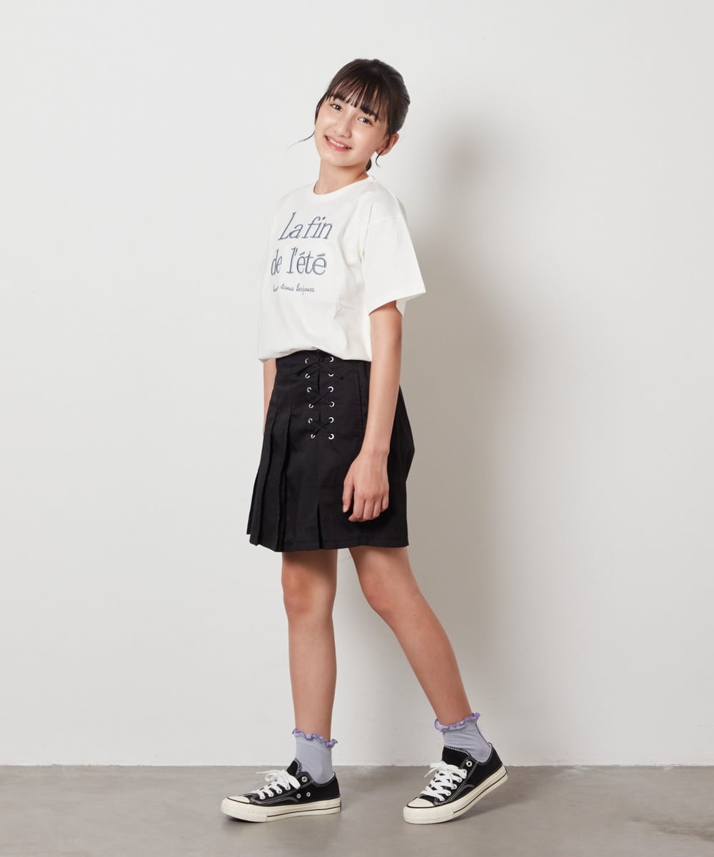 KJLGV07029 a.v.v KIDS(アー・ヴェ・ヴェ) [100-130]レースアッププリーツスカパン ブルー