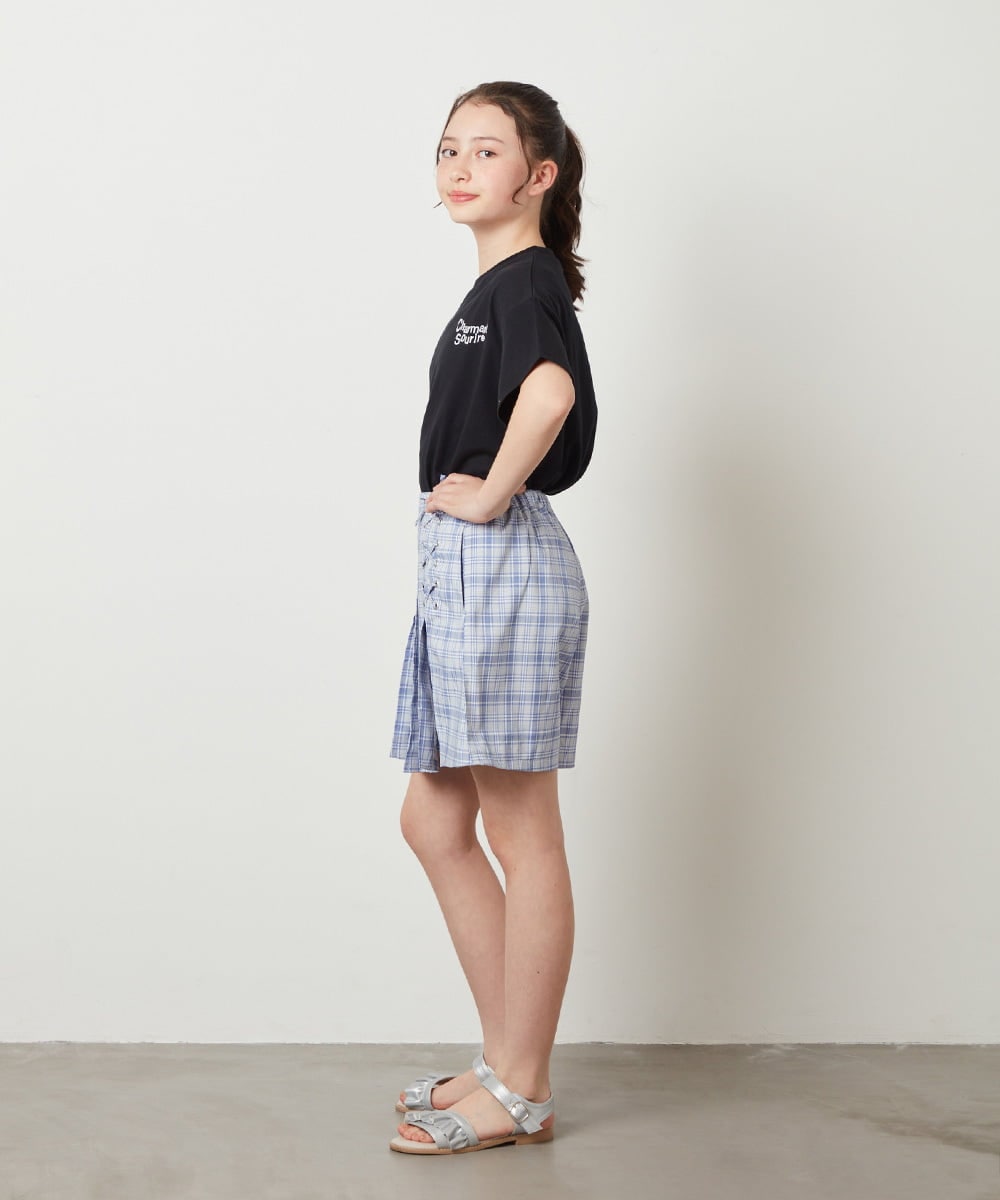 KJLGV07029 a.v.v KIDS(アー・ヴェ・ヴェ) [100-130]レースアッププリーツスカパン ブルー