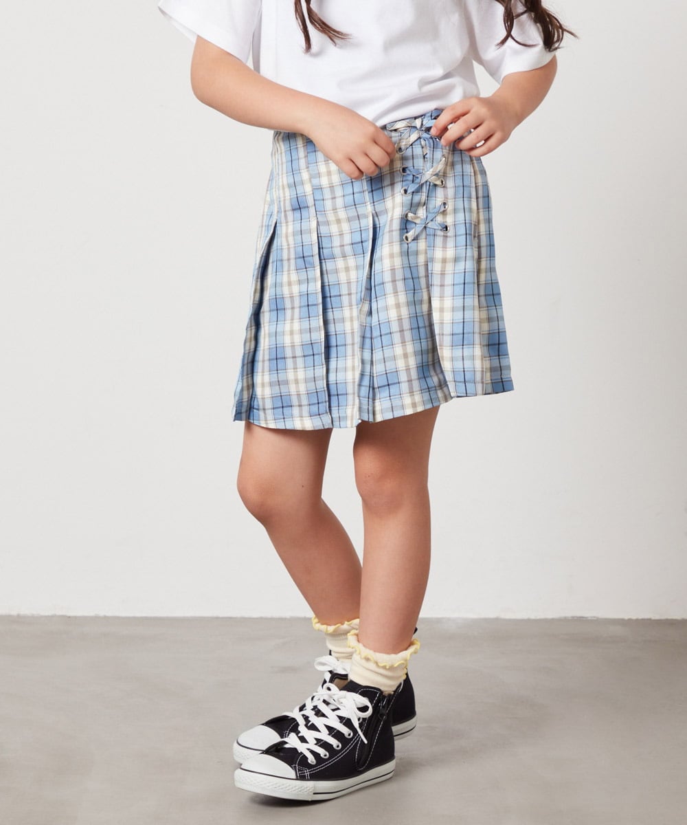 KJLGV07029 a.v.v KIDS(アー・ヴェ・ヴェ) [100-130]レースアッププリーツスカパン ブルー