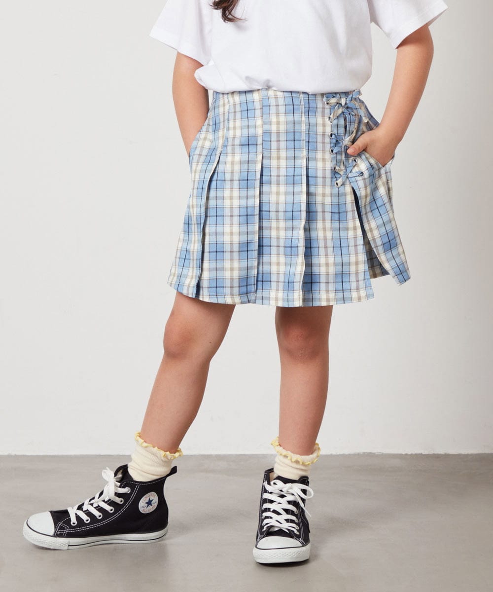KJLGV07029 a.v.v KIDS(アー・ヴェ・ヴェ) [100-130]レースアッププリーツスカパン ブルー