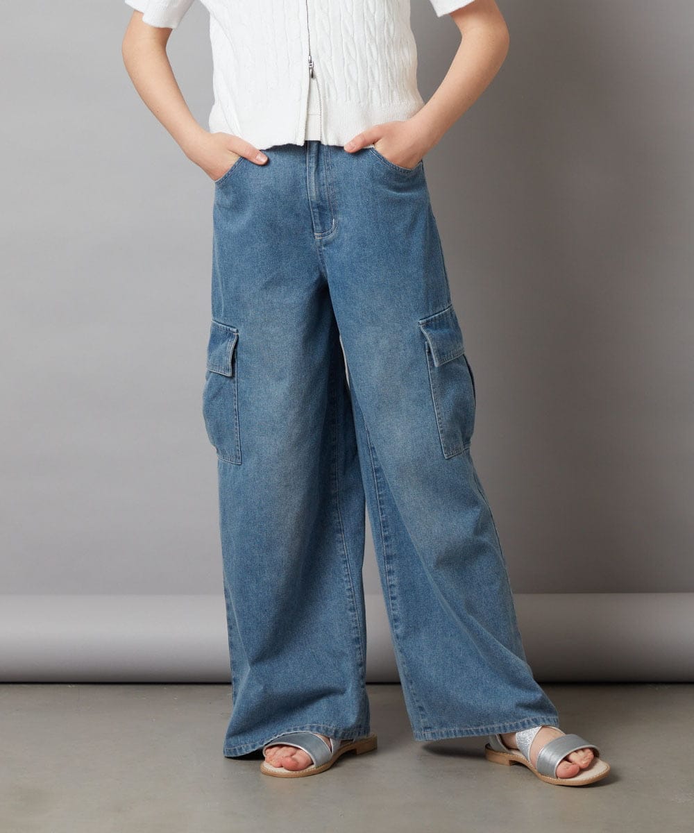 KJLGW06039 a.v.v KIDS(アー・ヴェ・ヴェ) 【ジュニア】[140-150]カーゴデニムワイドパンツ ブルー