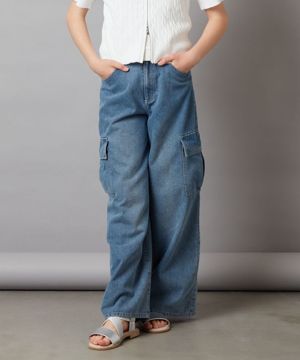 KJLGW06039 a.v.v KIDS(アー・ヴェ・ヴェ) 【ジュニア】[140-150]カーゴデニムワイドパンツ ブルー