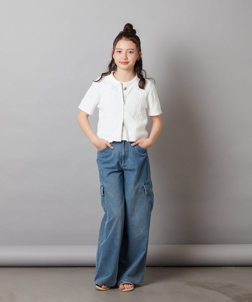 KJLGW06039 a.v.v KIDS(アー・ヴェ・ヴェ) 【ジュニア】[140-150]カーゴデニムワイドパンツ ブルー