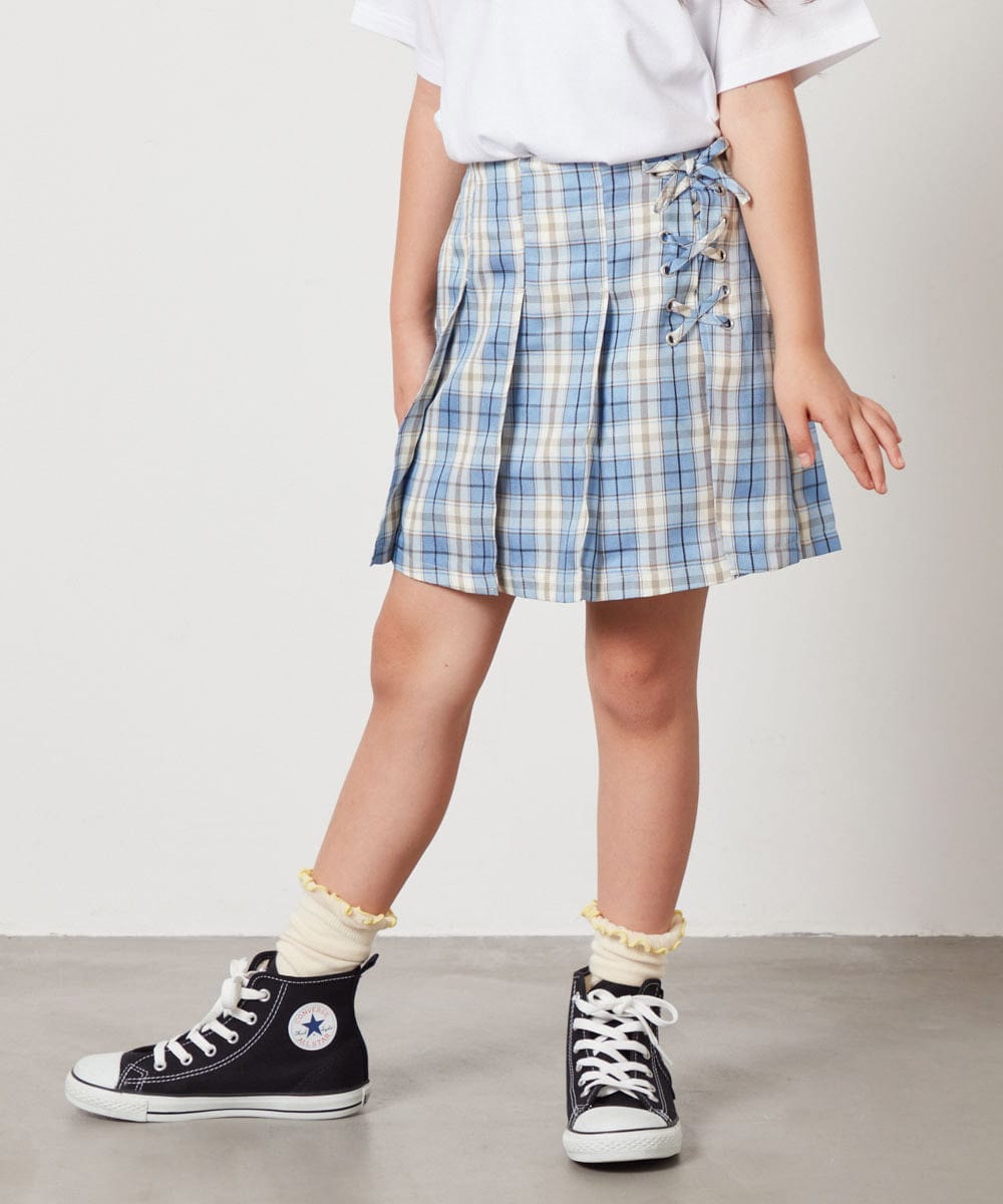 KJLGW07034 a.v.v KIDS(アー・ヴェ・ヴェ) [140-150]レースアッププリーツスカパン ライトブルー