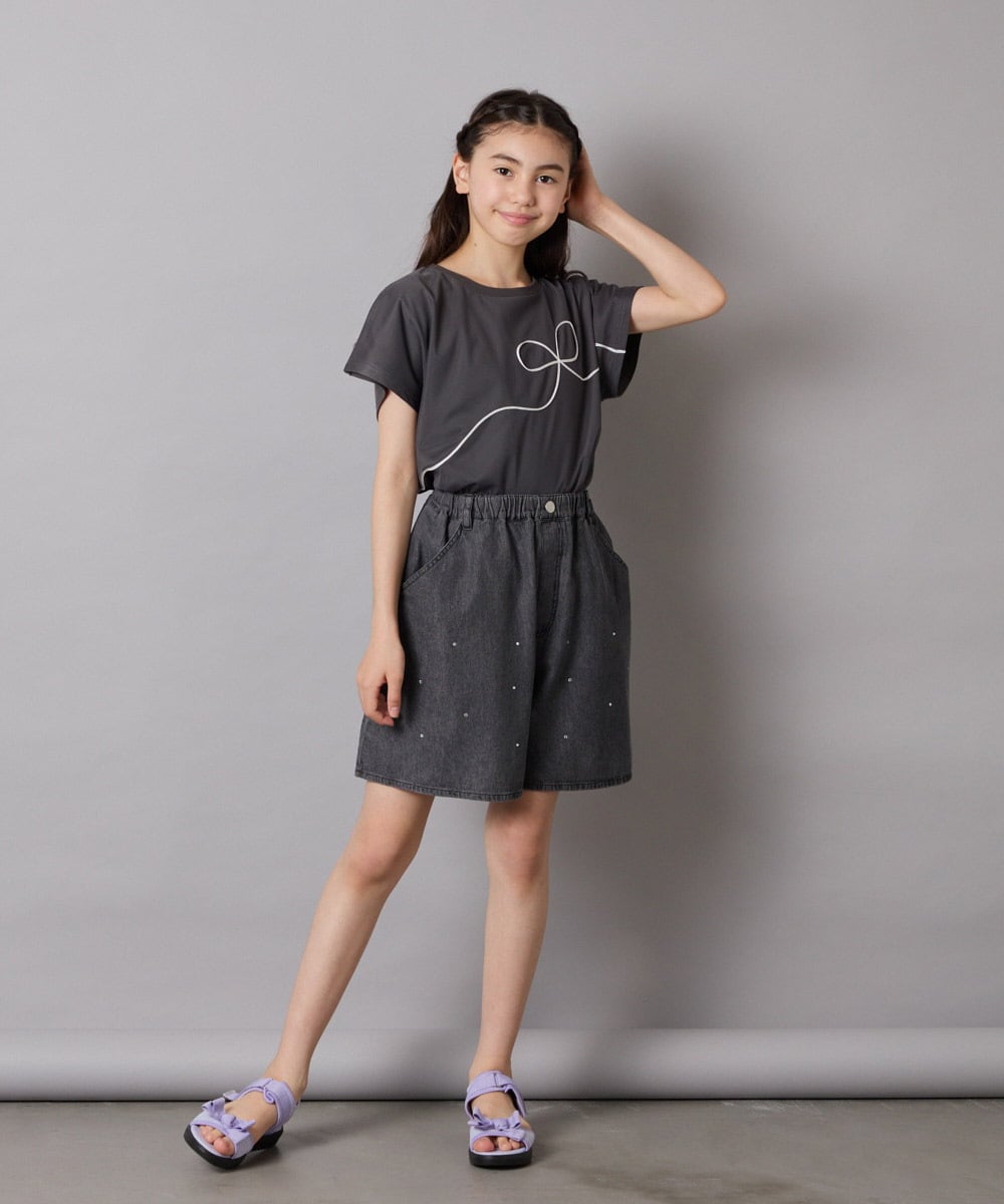 KJLHA19039 a.v.v KIDS(アー・ヴェ・ヴェ) [120-160]【接触冷感】デコデニムキュロット ライトブルー