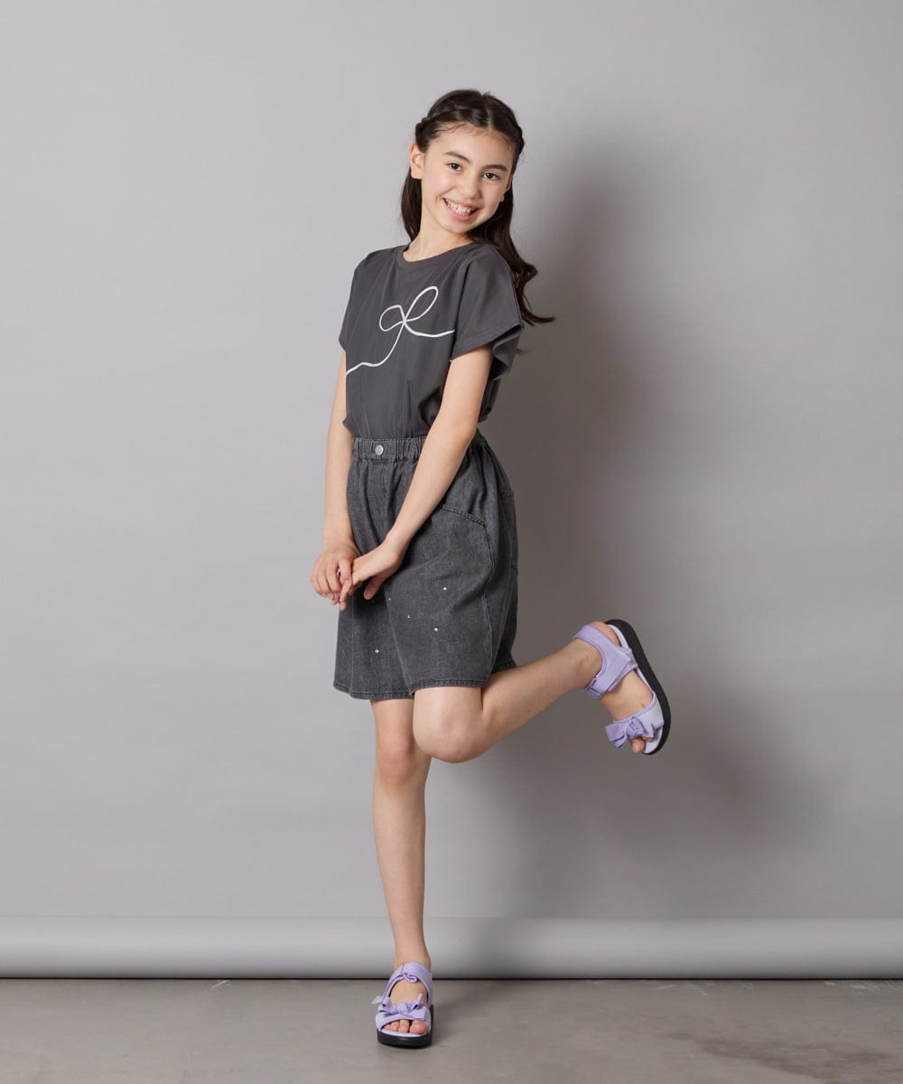 KJLHA19039 a.v.v KIDS(アー・ヴェ・ヴェ) [120-160]【接触冷感】デコデニムキュロット ライトブルー
