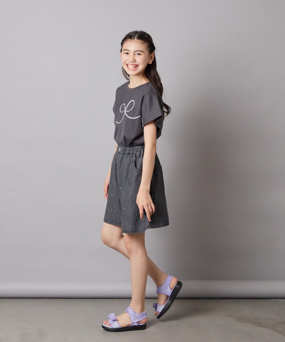 KJLHA19039 a.v.v KIDS(アー・ヴェ・ヴェ) [120-160]【接触冷感】デコデニムキュロット ライトブルー