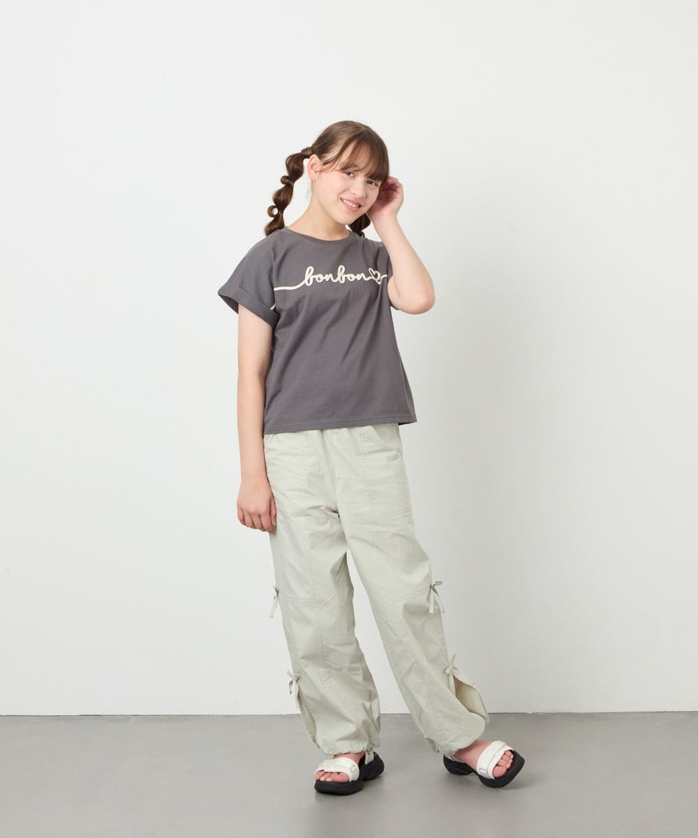 KJLHD75049 a.v.v KIDS(アー・ヴェ・ヴェ) [130-160]【冷感/速乾】スリットリボンカーゴパンツ ライトグレー