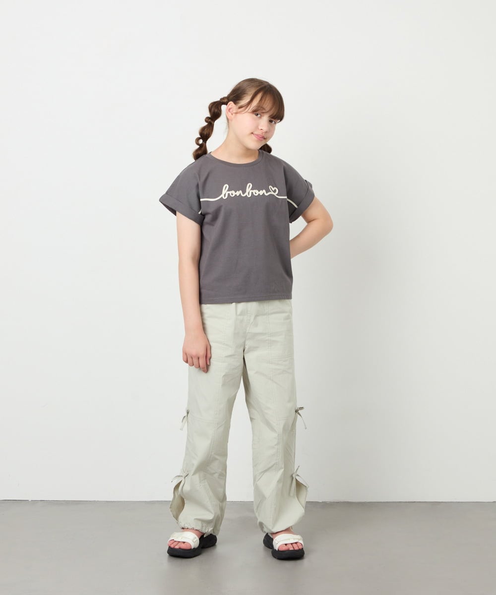 KJLHD75049 a.v.v KIDS(アー・ヴェ・ヴェ) [130-160]【冷感/速乾】スリットリボンカーゴパンツ ライトグレー