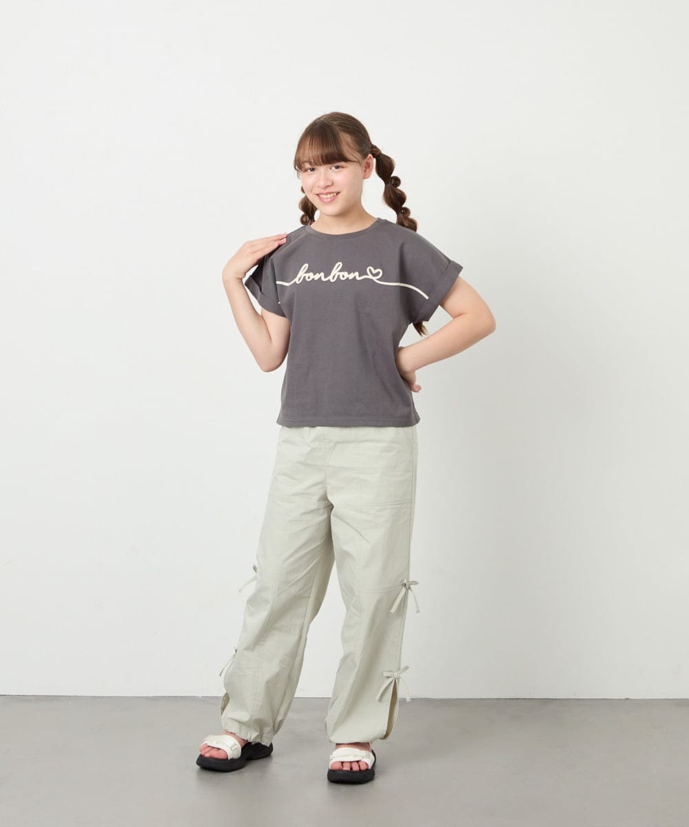 KJLHD75049 a.v.v KIDS(アー・ヴェ・ヴェ) [130-160]【冷感/速乾】スリットリボンカーゴパンツ ライトグレー