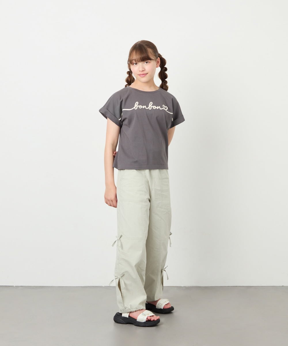 KJLHD75049 a.v.v KIDS(アー・ヴェ・ヴェ) [130-160]【冷感/速乾】スリットリボンカーゴパンツ ライトグレー