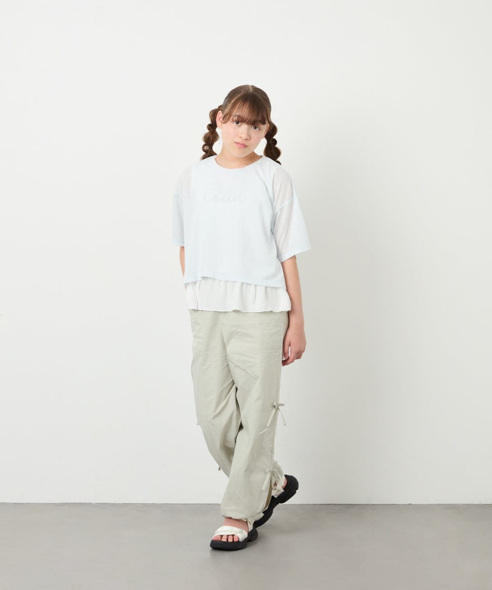 KJLHD75049 a.v.v KIDS(アー・ヴェ・ヴェ) [130-160]【冷感/速乾】スリットリボンカーゴパンツ ライトグレー