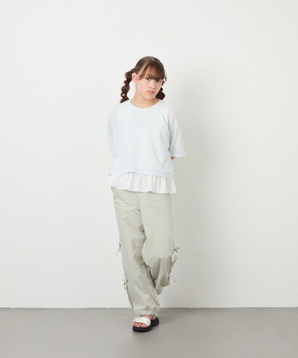 KJLHD75049 a.v.v KIDS(アー・ヴェ・ヴェ) [130-160]【冷感/速乾】スリットリボンカーゴパンツ ライトグレー
