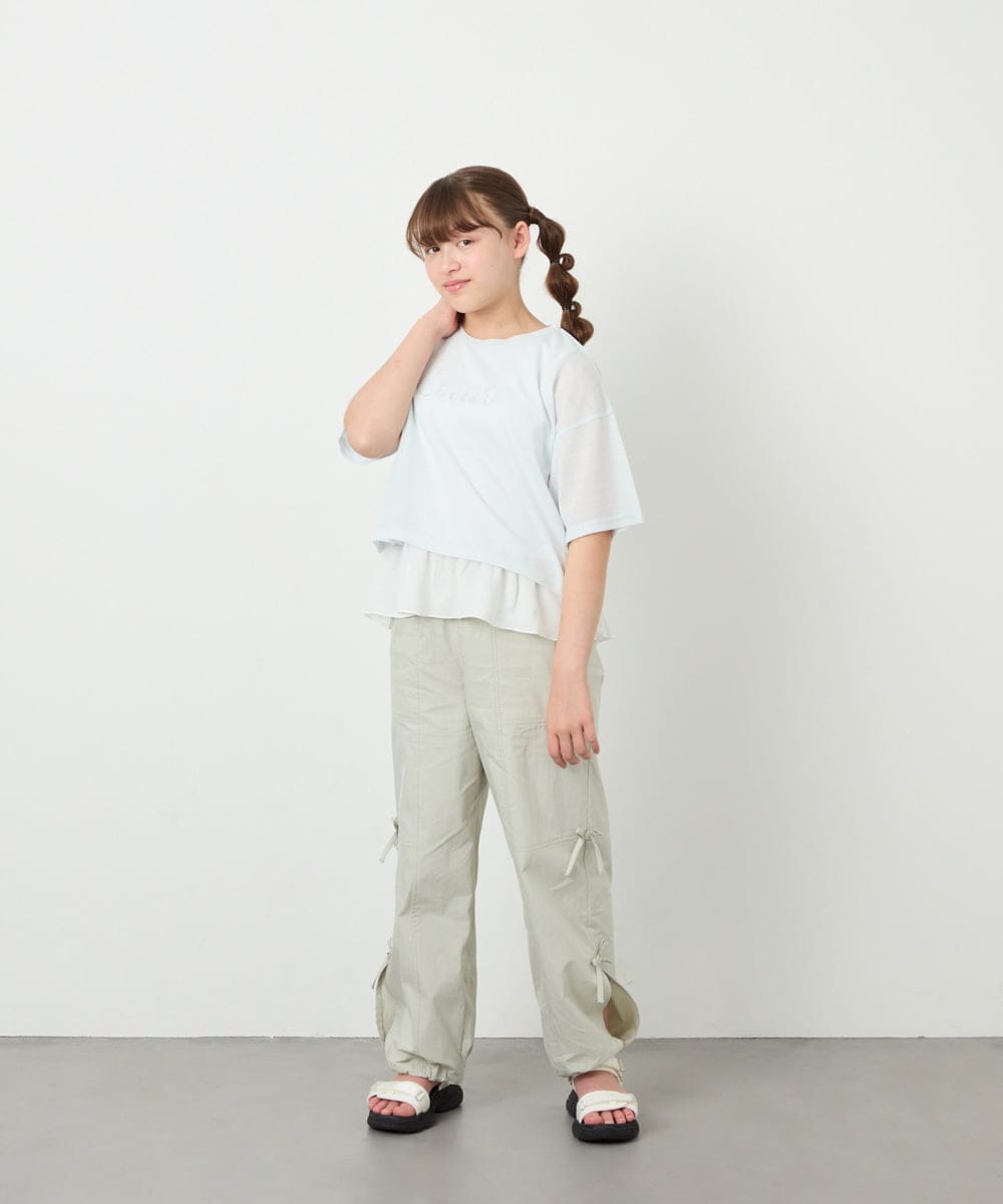 KJLHD75049 a.v.v KIDS(アー・ヴェ・ヴェ) [130-160]【冷感/速乾】スリットリボンカーゴパンツ ライトグレー