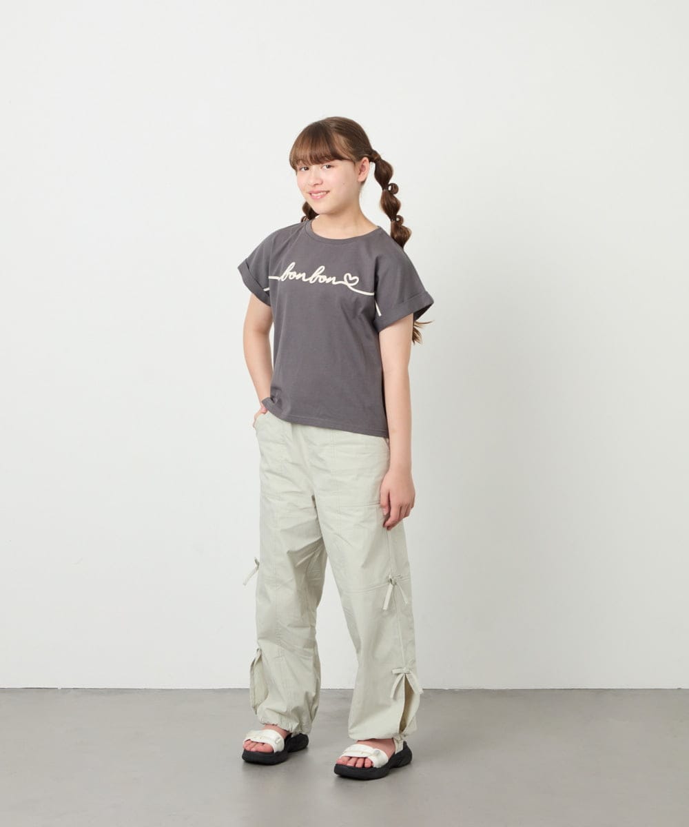KJLHD75049 a.v.v KIDS(アー・ヴェ・ヴェ) [130-160]【冷感/速乾】スリットリボンカーゴパンツ ライトグレー