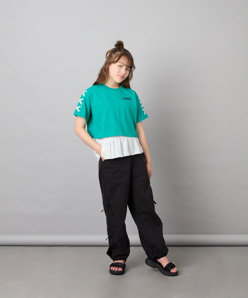 KJLHD75049 a.v.v KIDS(アー・ヴェ・ヴェ) [130-160]【冷感/速乾】スリットリボンカーゴパンツ ブラック