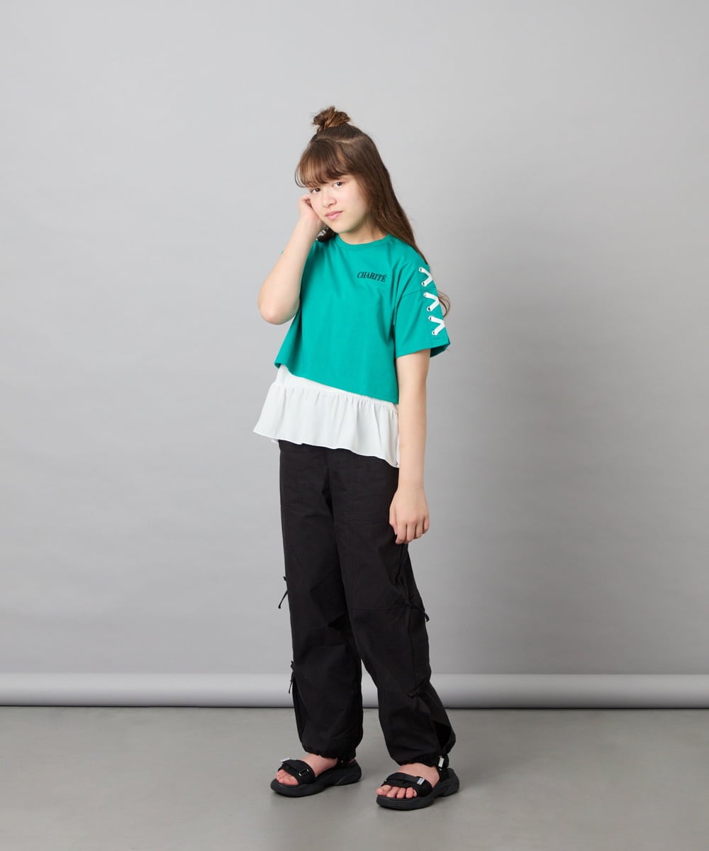 KJLHD75049 a.v.v KIDS(アー・ヴェ・ヴェ) [130-160]【冷感/速乾】スリットリボンカーゴパンツ ブラック