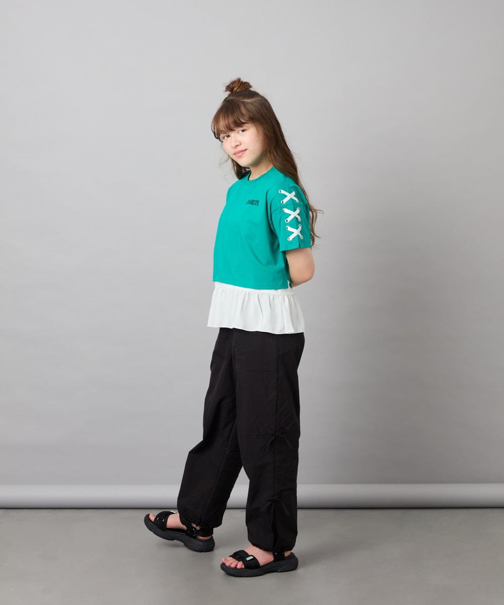 KJLHD75049 a.v.v KIDS(アー・ヴェ・ヴェ) [130-160]【冷感/速乾】スリットリボンカーゴパンツ ブラック