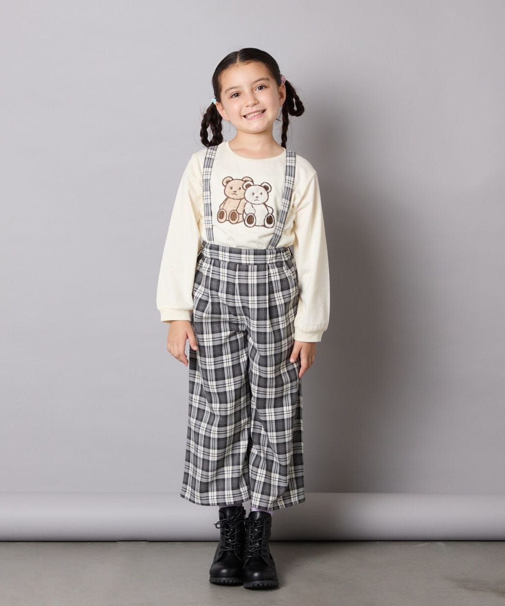 KJLJA34039 a.v.v KIDS(アー・ヴェ・ヴェ) [120-160]サス付きチェックワイドパンツ ホワイト