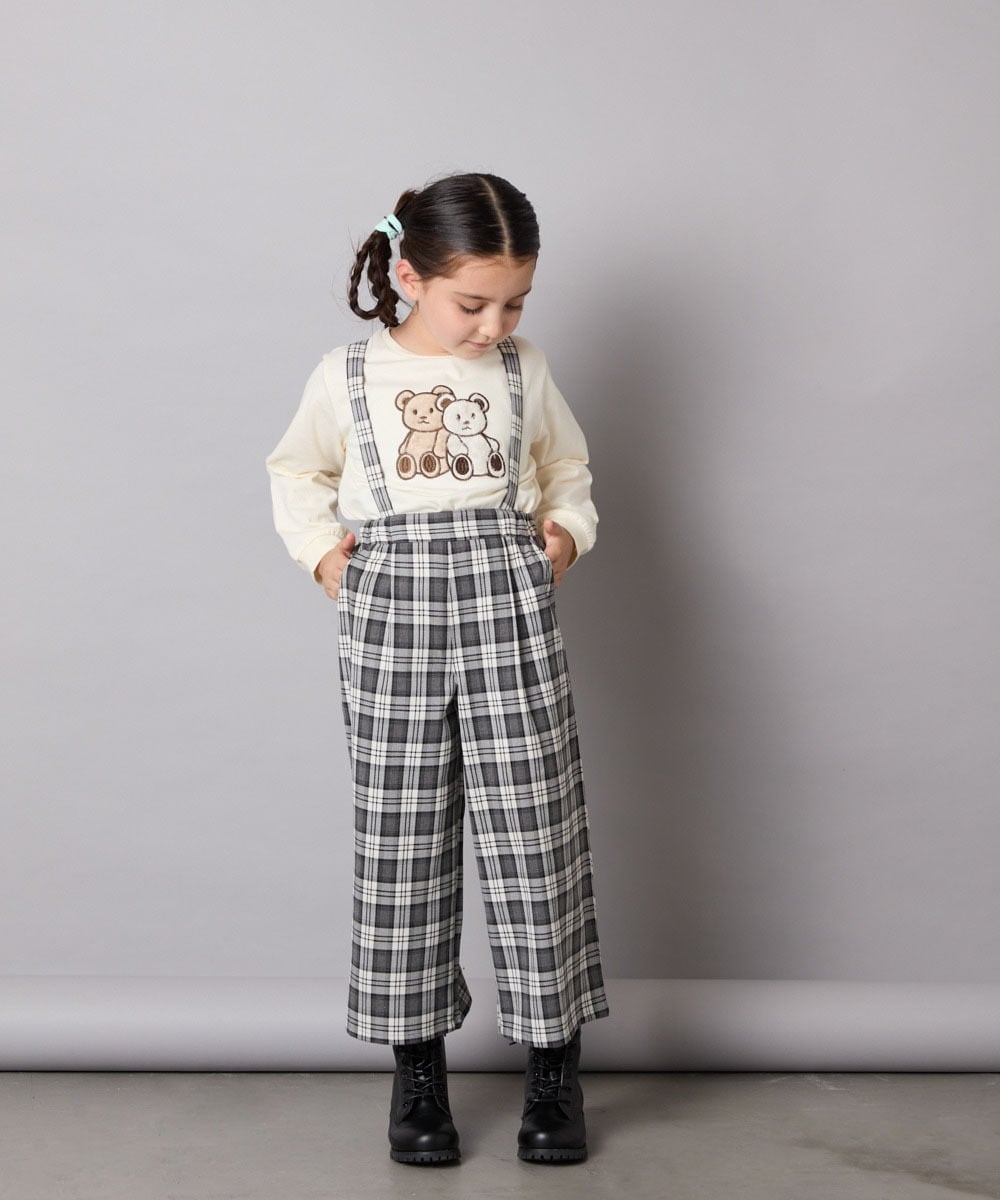 KJLJA34039 a.v.v KIDS(アー・ヴェ・ヴェ) [120-160]サス付きチェックワイドパンツ ホワイト