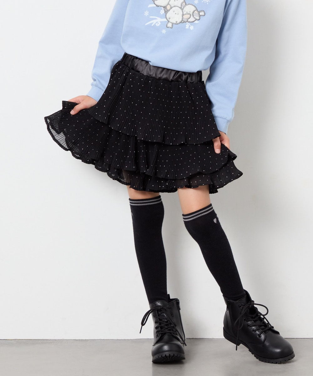 KJLJD09039 a.v.v KIDS(アー・ヴェ・ヴェ) [110-130]水玉プリーツシフォンパンツ ブラック
