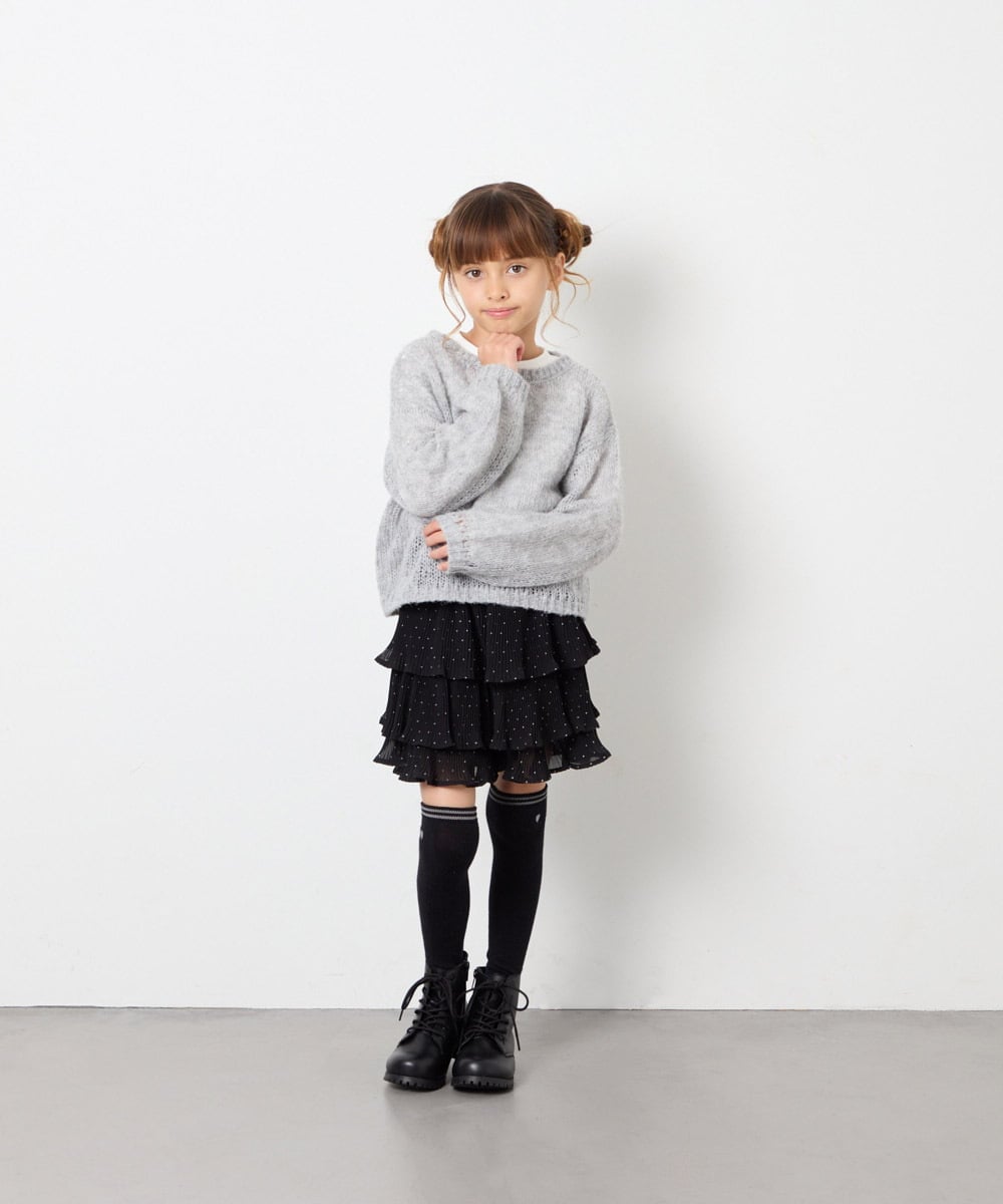 KJLJD09039 a.v.v KIDS(アー・ヴェ・ヴェ) [110-130]水玉プリーツシフォンパンツ ブラック