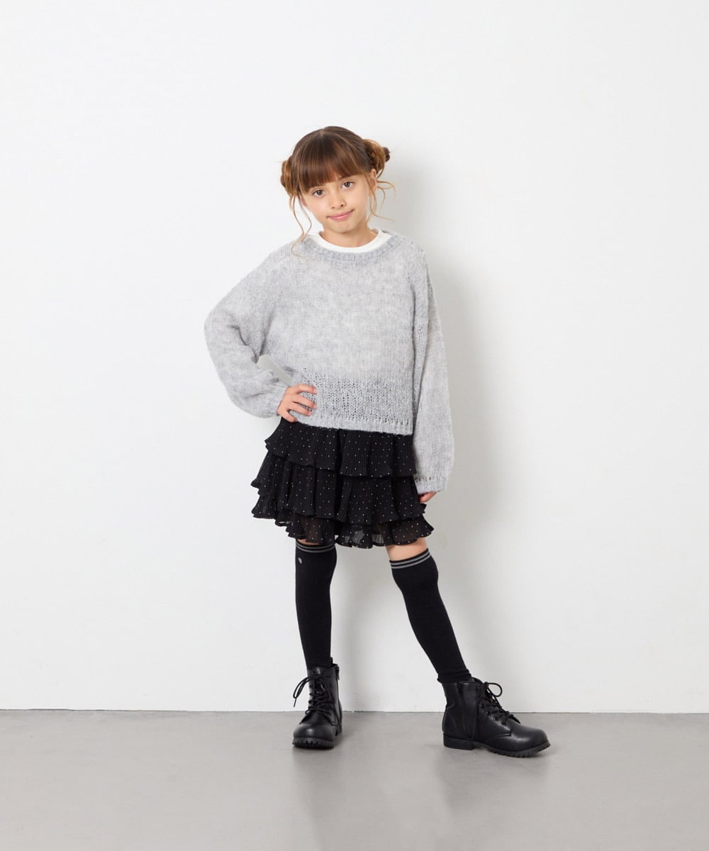 KJLJD09039 a.v.v KIDS(アー・ヴェ・ヴェ) [110-130]水玉プリーツシフォンパンツ ブラック