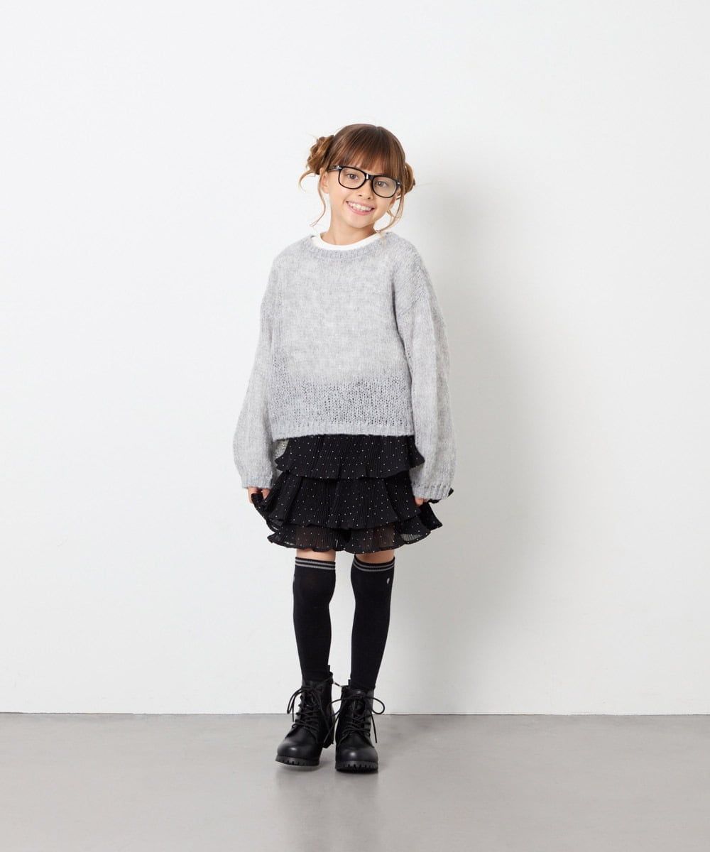 KJLJD09039 a.v.v KIDS(アー・ヴェ・ヴェ) [110-130]水玉プリーツシフォンパンツ ブラック