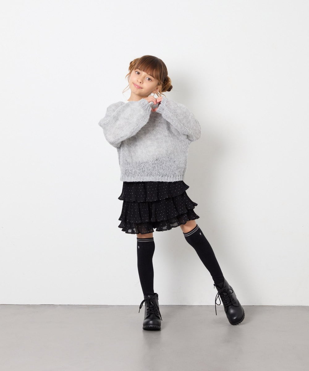 KJLJD09039 a.v.v KIDS(アー・ヴェ・ヴェ) [110-130]水玉プリーツシフォンパンツ ブラック