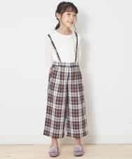 KJLJJ02034 a.v.v KIDS(アー・ヴェ・ヴェ) [100-130]サスペンダーつきチェック柄ワイドパンツ[WEB限定サイズ] ベージュ